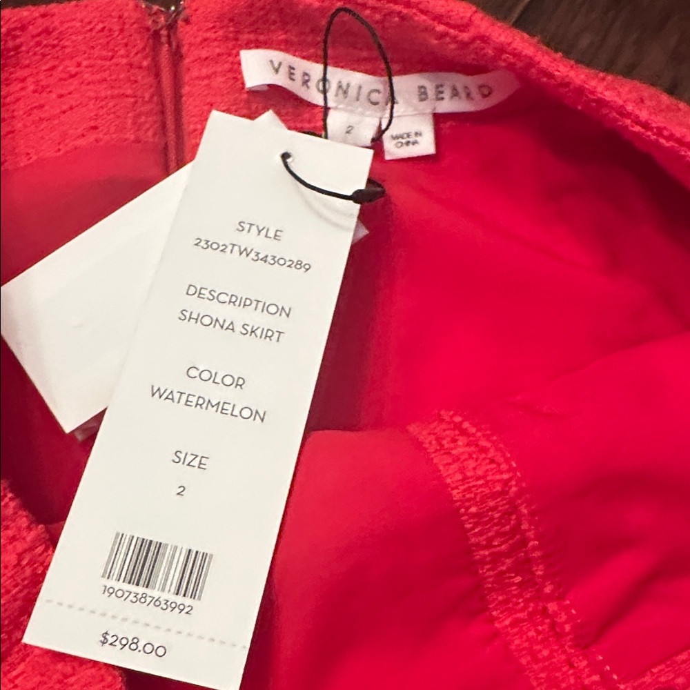 Veronica Beard Vibrant Red/Watermelon Skirt with Silver Buttons - Picture 2 of 7